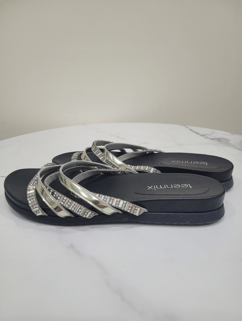 Y2K Teenmix Black & Silver Shinny Beads Sandals Size: 6US - Picture 5 of 11